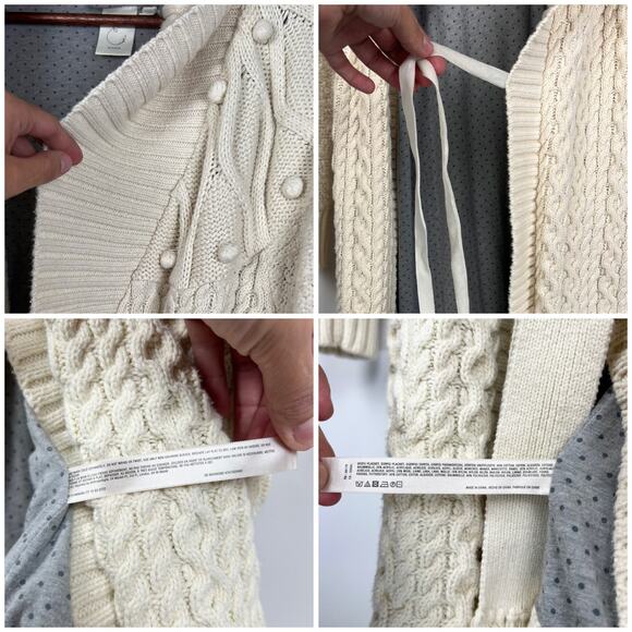Anthropologie M/L Eloise Ivory Cable Knit Belted Cardigan Sweater Long Boho - Picture 6 of 9